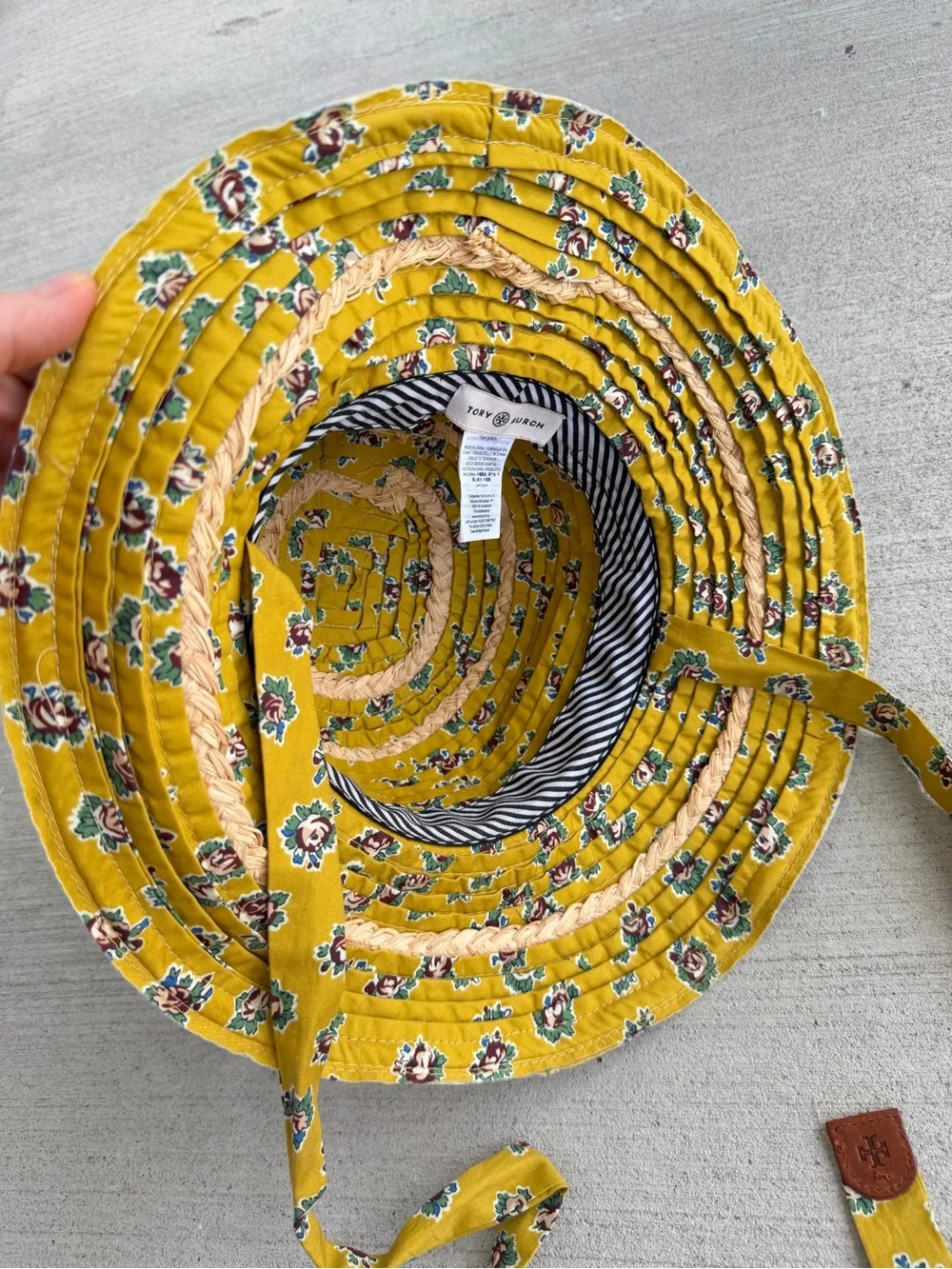 Rare Tory Burch Early 2010s Floral Raffia Wide Brim Sun Hat Tie Strap OS